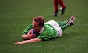 7 March 1998; Denis Hickie of Ireland scores his side's try during the Five Nations Rugby Championship match between France and Ireland at the Stade De France in Paris, France. Photo by Brendan Moran/Sportsfile