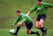 16 March 1998; Denis Hickie, left, and Reggie Corrigan during Ireland rugby squad training at the University of Limerick in Limerick. Photo by David Maher/Sportsfile