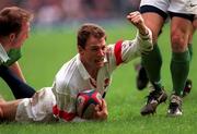 4 April 1998; Mike Catt of England celebrates after scoring a try during the Five Nations Rugby Championship match between England and Ireland at Twickenham Stadium in London, England. Photo by Matt Browne/Sportsfile