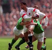 4 April 1998; Jeremy Guscott of England is tackled by Ciaran Clarke, left, and Eric Elwood of ireland during the Five Nations Rugby Championship match between England and Ireland at Twickenham Stadium in London, England. Photo by Matt Browne/Sportsfile