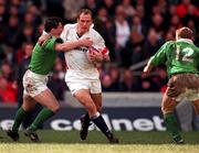4 April 1998; Laurence Dallaglio of England is tackled by Eric Elwood of Ireland during the Five Nations Rugby Championship match between England and Ireland at Twickenham Stadium in London, England. Photo by Brendan Moran/Sportsfile