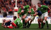 7 March 1998; Victor Costello of Ireland, supported by team-mate Mick Galwey, right, makes a break during the Five Nations Rugby Championship match between France and Ireland at the Stade De France in Paris, France. Photo by Brendan Moran/Sportsfile