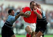 27 September 1997; Rhys Ellison of Munster is tackled by Bob Ross, left, and Greg Kakala of Cardiff during the Heineken Cup Rugby Pool 4 Round 4 match between Munster and Cardiff in Musgrave Park in Cork. Photo by Matt Browne/Sportsfile