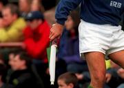 21 March 1998; A general view of a touch judge's flag with a buzzer to attract the referee's attention during the Five Nations Rugby Championship match between Ireland and Wales at Lansdowne Road in Dublin, Ireland. Photo by David Maher/Sportsfile