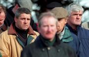28 February 1998; Ireland coach Warren Gatland, left, and manager Pat Whelan look on during the All-Ireland League Division 1 match between Garryowen and St Mary's College at Dooradoyle in Limerick. Photo by Brendan Moran/Sportsfile