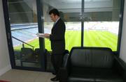 29 June 2004; Joe Connolly, Chairman of the Task Force Committee, reads over the report before the launch of a report by the GAA Task Force into Alcohol and Substance Abuse. Croke Park, Dublin. Picture credit; Ray McManus / SPORTSFILE