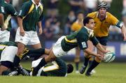 27 June 2004; Paul Delport, South Africa, gets the ball away from the base of the scrum. IRB U21 World Championship 3rd/4th place play-off Australia v South Africa, Hughenden, Glasgow, Scotland. Picture credit; Brendan Moran / SPORTSFILE