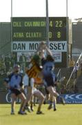 26 June 2004; Scoreboard showing the final score as players from Dublin and Kilkenny play out the final moments of the game. Guinness Senior Hurling Championship Qualifier, Round 1, Kilkenny v Dublin, Dr. Cullen Park, Co. Carlow. Picture credit; David Maher / SPORTSFILE