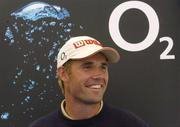 30 June 2004; Padraig Harrington pictured during the press conference where it was announced that he is to carry the   O2 Ireland brand logo on both sides of his playing headwear. The K Club, Straffan, Co. Kildare, Ireland. Picture credit; Matt Browne / SPORTSFILE