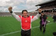 22 August 1993; Derry manager Eamonn Coleman celebrates after victory over Dublin. All Ireland footbal semi-final. Croker Park, Dublin. Picture credit; Ray McManus / SPORTSFILE