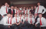 19 September 1993; The Derry team celebrate with the Sam Maguire cup after victory over Cork in the All-Ireland Football Championship Final. Burlington Hotel, Dublin. Picture credit; Ray McManus / SPORTSFILE