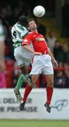 2 July 2004; Alan Moore, Shelbourne, in action against Mark Rutherford, Shamrock Rovers. eircom league, Premier Division, Shelbourne v Shamrock Rovers, Tolka Park, Dublin. Picture credit; David Maher / SPORTSFILE