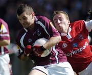3 July 2004; Thomas Meehan, Galway, in action against Nicky McDonnell, Louth. Bank of Ireland Football Championship Qualifier, Round 2, Galway v Louth, Parnell Park, Dublin. Picture credit; SPORTSFILE
