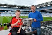 31 August 2013; Former Armagh star Steven McDonnell was the final GAA player to feature on the Bord Gáis Energy Legends Tour Series 2013 when he gave a unique tour of the Croke Park stadium and facilities this week. Steven is pictured here with Jimmy Cahill, aged 10, from Mayobridge, Co. Down. For details of further Croke Park and museum events please check out www.crokepark.ie/events. Croke Park, Dublin. Picture credit: Matt Browne / SPORTSFILE