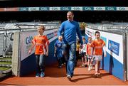 31 August 2013; Former Armagh star Steven McDonnell was the final GAA player to feature on the Bord Gáis Energy Legends Tour Series 2013 when he gave a unique tour of the Croke Park stadium and facilities this week. Steven is pictured here with Jack Scallon, aged 8, left, and Jack Lawlor, aged 9, both from Armagh City, Co. Armagh. For details of further Croke Park and museum events please check out www.crokepark.ie/events. Croke Park, Dublin. Picture credit: Matt Browne / SPORTSFILE