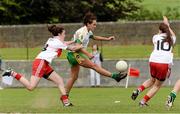 1 September 2013; Amy Kerrigan, Offaly, in action against Dania Donnelly and Danielle Kivlehan, Derry. All-Ireland Ladies Football Junior Championship, Semi-Final, Offaly v Derry, Carrickmacross Emmets GAA Club, Emmet Park, Monaghan. Picture credit: Oliver McVeigh / SPORTSFILE
