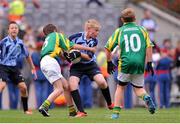 1 September 2013; Seán O'Donnell, representing Pope John Paul II N.S. Malahide, Co. Dublin, in action against Andrew Stone, representing St. Patrick's Boys N.S. Cootes Lane, Co. Kilkenny, during the INTO/RESPECT Exhibition GoGames at the GAA Football All-Ireland Senior Championship Semi-Final between Dublin and Kerry. Croke Park, Dublin. Picture credit: Brian Lawless / SPORTSFILE
