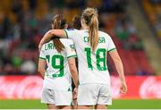 31 July 2023; Abbie Larkin, left, and Kyra Carusa of Republic of Ireland after the FIFA Women's World Cup 2023 Group B match between Republic of Ireland and Nigeria at Brisbane Stadium in Brisbane, Australia. Photo by Mick O'Shea/Sportsfile
