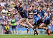 30 July 2023; Kerry goalkeeper Shane Ryan in action against Colm Basquel and Con O'Callaghan, right, of Dublin during the GAA Football All-Ireland Senior Championship final match between Dublin and Kerry at Croke Park in Dublin. Photo by Piaras Ó Mídheach/Sportsfile