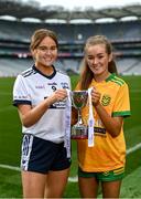31 July 2023; In attendance at the 2023 ZuCar All-Ireland Ladies Minor Football Finals captains day are Aoibhe Shankey of Waterford, left, and Niamh Harkin of Donegal at Croke Park in Dublin. Photo by Sam Barnes/Sportsfile