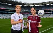 31 July 2023; In attendance at the 2023 ZuCar All-Ireland Ladies Minor Football Finals captains day are Eimear Glancy of Kildare, left, and Aiobinn Eilian of Galway at Croke Park in Dublin. Photo by Sam Barnes/Sportsfile