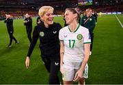 31 July 2023; Sinead Farrelly of Republic of Ireland with Republic of Ireland manager Vera Pauw after the FIFA Women's World Cup 2023 Group B match between Republic of Ireland and Nigeria at Brisbane Stadium in Brisbane, Australia. Photo by Stephen McCarthy/Sportsfile