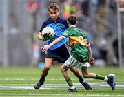 30 July 2023; Joseph Tarmey, Lismore NS, Waterford, representing Dublin, during the INTO Cumann na mBunscol GAA Respect Exhibition Go Games at the GAA Football All-Ireland Senior Championship final match between Dublin and Kerry at Croke Park in Dublin. Photo by Piaras Ó Mídheach/Sportsfile