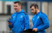 31 July 2023; Sub Academy assistant athletic performance coach Padraic Phibbs, left, and U17 lead strength & conditioning coach Cormac Murray during the Leinster rugby pre-academy training session at The Ken Wall Centre of Excellence in Energia Park, Dublin. Photo by Brendan Moran/Sportsfile