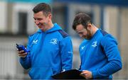 31 July 2023; Sub Academy assistant athletic performance coach Padraic Phibbs, left, and U17 lead strength & conditioning coach Cormac Murray during the Leinster rugby pre-academy training session at The Ken Wall Centre of Excellence in Energia Park, Dublin. Photo by Brendan Moran/Sportsfile