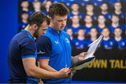 31 July 2023; U17 lead strength & conditioning coach Cormac Murray, left, and U20 assistant strength & conditioning coach James O'Sullivan during the Leinster rugby pre-academy training session at The Ken Wall Centre of Excellence in Energia Park, Dublin. Photo by Brendan Moran/Sportsfile