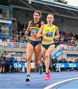 30 July 2023; Sophie O'Sullivan of Ballymore Cobh AC, Cork, left, and Sarah Healy of UCD AC, Dublin, compete in the women's 1500m during day two of the 123.ie National Senior Outdoor Championships at Morton Stadium in Dublin. Photo by Sam Barnes/Sportsfile