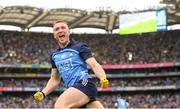 30 July 2023; Paddy Small of Dublin celebrates after scoring his side's first goal during the GAA Football All-Ireland Senior Championship final match between Dublin and Kerry at Croke Park in Dublin. Photo by Ramsey Cardy/Sportsfile