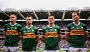 30 July 2023; Kerry players, from left, Jason Foley, Tom O'Sullivan, Paul Murphy and Tadhg Morley before the GAA Football All-Ireland Senior Championship final match between Dublin and Kerry at Croke Park in Dublin. Photo by Ramsey Cardy/Sportsfile
