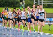30 July 2023; John Travers of Donore Harriers AC, Dublin, leads the pack in the men's 5000m during day two of the 123.ie National Senior Outdoor Championships at Morton Stadium in Dublin. Photo by Stephen Marken/Sportsfile