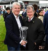 31 July 2023; Owner JP McManus with Limerick hurling manager John Kiely after sending out Mystical Power to win the Galwaybayhotel.com&Galmont.com Novice Hurdle during day one of the Galway Races Summer Festival at Ballybrit Racecourse in Galway. Photo by David Fitzgerald/Sportsfile