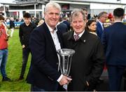 31 July 2023; Owner JP McManus with Limerick hurling manager John Kiely after sending out Mystical Power to win the Galwaybayhotel.com&Galmont.com Novice Hurdle during day one of the Galway Races Summer Festival at Ballybrit Racecourse in Galway. Photo by David Fitzgerald/Sportsfile