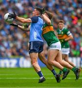30 July 2023; David Byrne of Dublin is tackled by Dara Moynihan of Kerry during the GAA Football All-Ireland Senior Championship final match between Dublin and Kerry at Croke Park in Dublin. Photo by Ray McManus/Sportsfile
