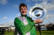 31 July 2023; Jockey Ray Barron with the shield after winning the Connacht Hotel handicap on Teed Up during day one of the Galway Races Summer Festival at Ballybrit Racecourse in Galway. Photo by David Fitzgerald/Sportsfile