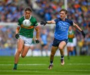 30 July 2023; David Clifford of Kerry in action against Michael Fitzsimons of Dublin during the GAA Football All-Ireland Senior Championship final match between Dublin and Kerry at Croke Park in Dublin. Photo by Ray McManus/Sportsfile