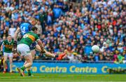 30 July 2023; Con O'Callaghan of Dublin fires a shot past Tadhg Morley of Kerry, only to hit the bar, during the GAA Football All-Ireland Senior Championship final match between Dublin and Kerry at Croke Park in Dublin. Photo by Ray McManus/Sportsfile