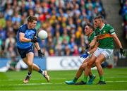 30 July 2023; Michael Fitzsimons of Dublin in action against Paudie Clifford and Graham O'Sullivan of Kerry, 2,  during the GAA Football All-Ireland Senior Championship final match between Dublin and Kerry at Croke Park in Dublin. Photo by Ray McManus/Sportsfile