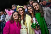 31 July 2023; Racegoers Aisling Coolahan, Megan Downey, Alannah Downey and Ellen Shiel during day one of the Galway Races Summer Festival at Ballybrit Racecourse in Galway. Photo by David Fitzgerald/Sportsfile