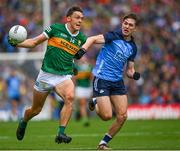 30 July 2023; David Clifford of Kerry is tackled by Michael Fitzsimons of Dublin during the GAA Football All-Ireland Senior Championship final match between Dublin and Kerry at Croke Park in Dublin. Photo by Ray McManus/Sportsfile