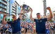 31 July 2023; Cian Murphy, left, and Lorcan O'Dell of Dublin with the Sam Maguire cup during the homecoming celebrations of the Dublin All-Ireland Football Champions at Smithfield Square in Dublin. Photo by Ramsey Cardy/Sportsfile