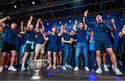 31 July 2023; Cormac Costello and teammates during the homecoming celebrations of the Dublin All-Ireland Football Champions at Smithfield Square in Dublin. Photo by Ramsey Cardy/Sportsfile