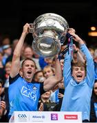 30 July 2023; Paul Mannion of Dublin, and Oisin Deehan, lift the Sam Maguire Cup after the GAA Football All-Ireland Senior Championship final match between Dublin and Kerry at Croke Park in Dublin. Photo by Seb Daly/Sportsfile