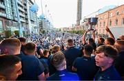 31 July 2023; Dublin players celebrate with the Sam Maguire cup during the homecoming celebrations of the Dublin All-Ireland Football Champions at Smithfield Square in Dublin. Photo by Ramsey Cardy/Sportsfile