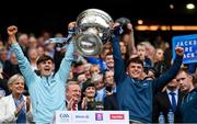 30 July 2023; Dublin players Ben Millist, left, and Liam Smith lift the Sam Maguire Cup after the GAA Football All-Ireland Senior Championship final match between Dublin and Kerry at Croke Park in Dublin. Photo by Seb Daly/Sportsfile