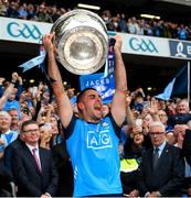 30 July 2023; Dublin captain James McCarthy lifts the Sam Maguire Cup after his side's victory in the GAA Football All-Ireland Senior Championship final match between Dublin and Kerry at Croke Park in Dublin. Photo by Ray McManus/Sportsfile