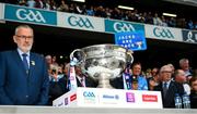 30 July 2023; The Sam Maguire Cups on the plint before being presented, by GAA Presidend Larry McCarthy to the winning captain, after the GAA Football All-Ireland Senior Championship final match between Dublin and Kerry at Croke Park in Dublin. Photo by Ray McManus/Sportsfile